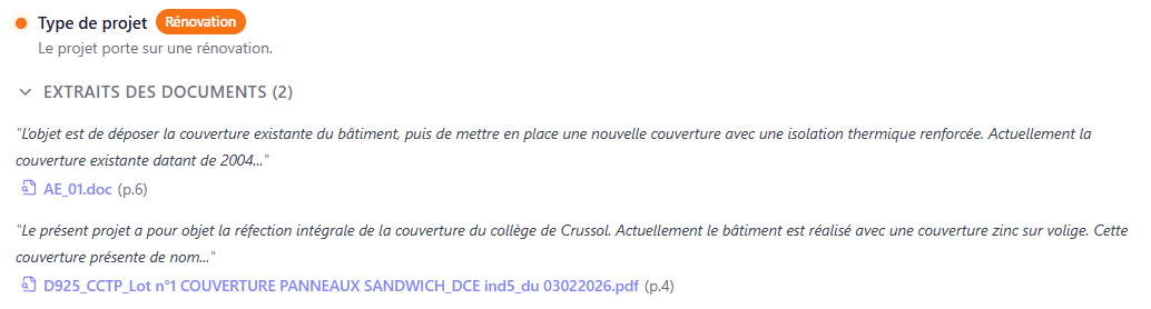 Information du DCE avec ses extraits sources